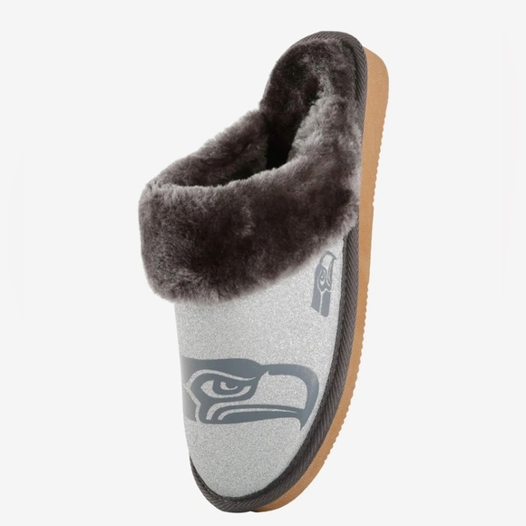 Seattle Seahawks Women's Glitter Open Back Fur Moccasin Slippers Size Large 9-10 - Picture 5 of 15